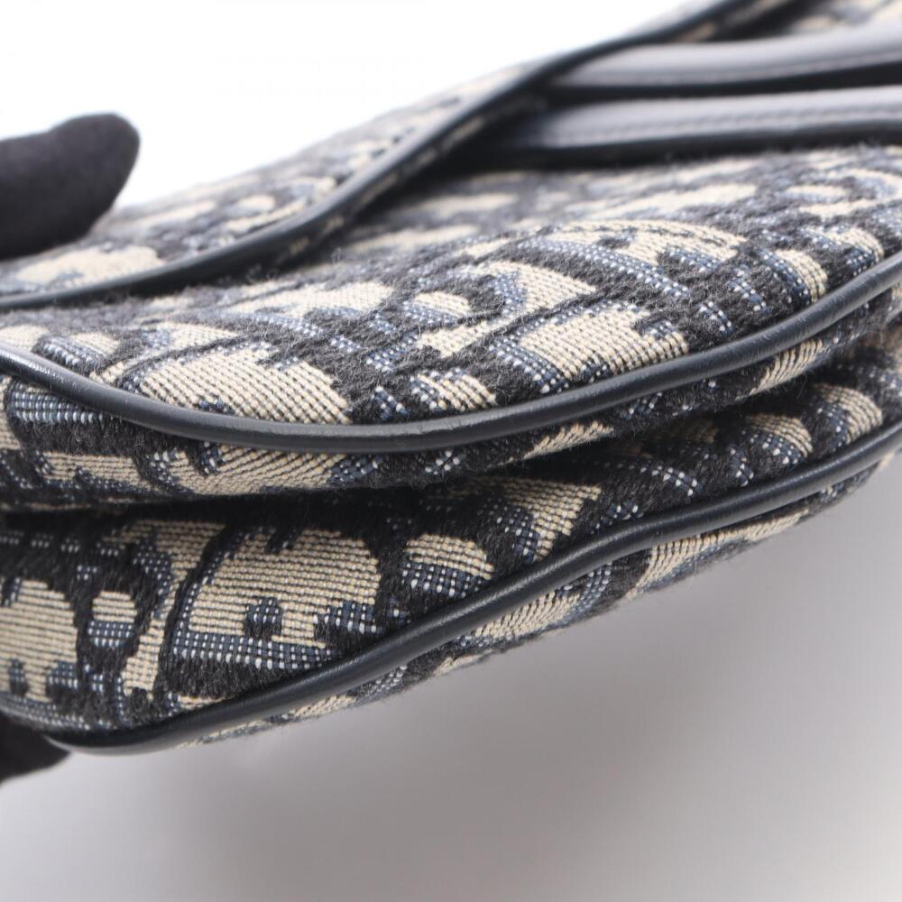 Dior Saddle Bag Oblique Jacquard Handbag Canvas Leather Ivory White Navy Blue - Picture 7 of 8